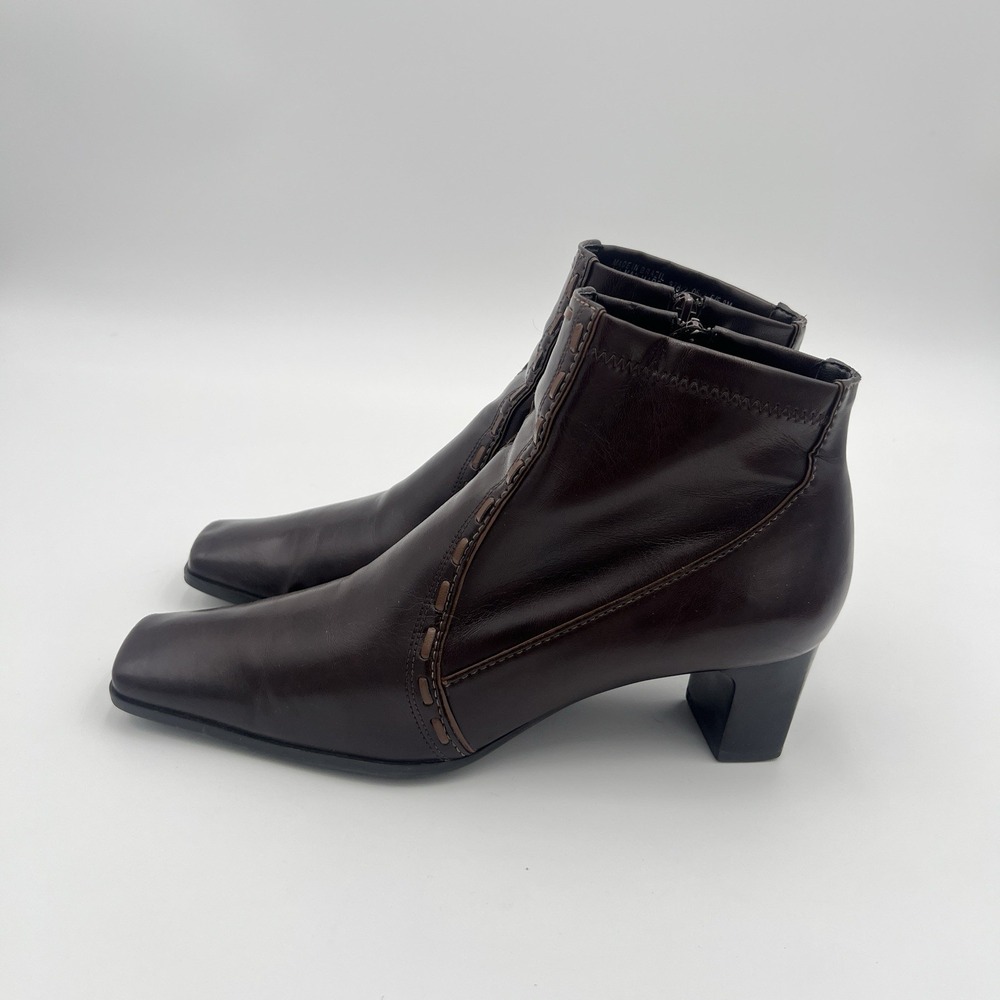 Franco Sarto Brown Leather Ankle Boots Block Heel Side Zip Women's 8M - Picture 5 of 11